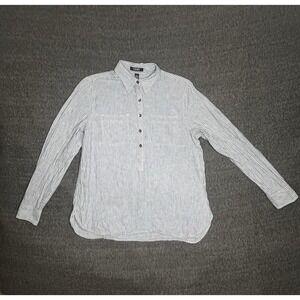 Chaps Top Womens Med Linen Blend Long Sleeve‎ Striped Coastal Casual Outdoors